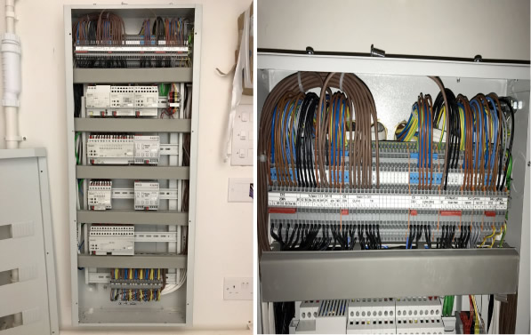 (Left) Prepopulated panel and (right) fully-terminated panel. 