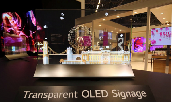 Transparent OLED signage from LG.