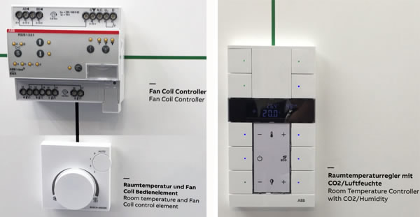 (Left) The new ABB fancoil controller and room temperature controller and (right) ABB ClimECO sensor
