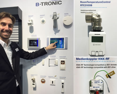 Head of the Becker Academy, Maik Wiegelmann, presents the Becker B-tronic KNX-RF- native control system and the KNX-RF RTC3110B radiator valve and KNX-RF media coupler.