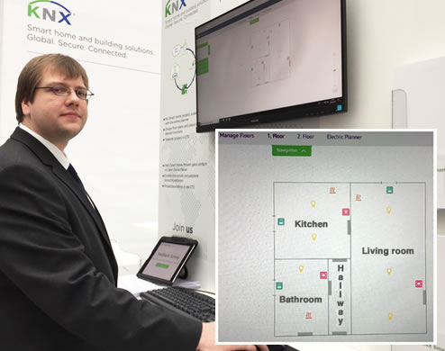 Steven Klausnitzer of ISE, demonstrating a prototype of the KNX Smart Home Planner in the KNX IoT City.