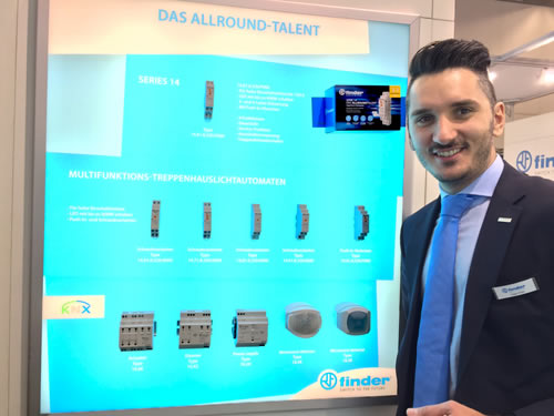 Finder's E-mobility Manager, Dejan Grgic presenting the latest Finder sensors, actuators and power supplies.