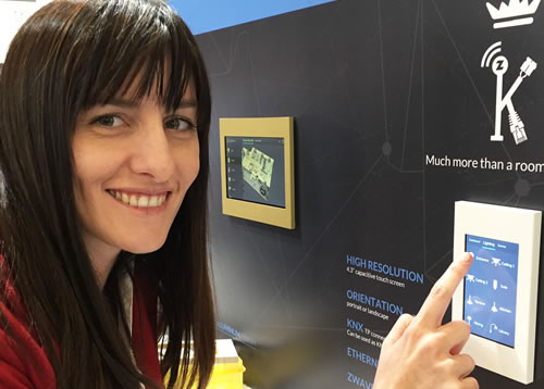 Thinknx technical support manager, Erica Perego, demonstrating the new thinknx touchscreen.