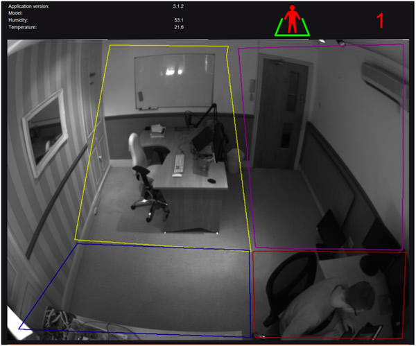 Detection zones on the HPD2 KNX.