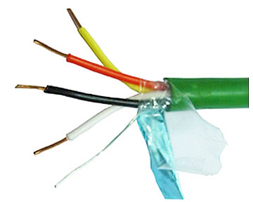 KNX cable comprises solid-core wires, and can come in single-pair or two-pair versions. The black and red wires are for 29V DC power and data signals. The yellow and white wires provide an extra connection if required, but are generally not used.