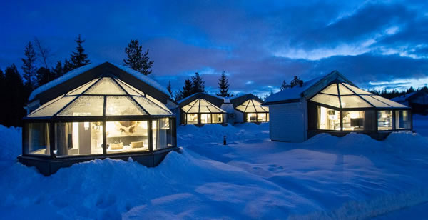 Glass igloos in winter, at Santa Claus Village.