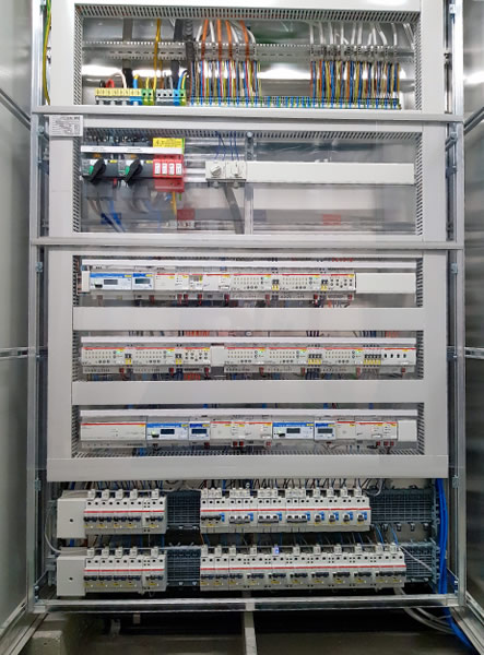 Cabinet holding KNX components and the ABB CMS700 Circuit Monitoring System.