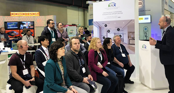 One of my fellow presenters, Iain Gordon, giving a talk in the Training area of the KNX Associaton stand.