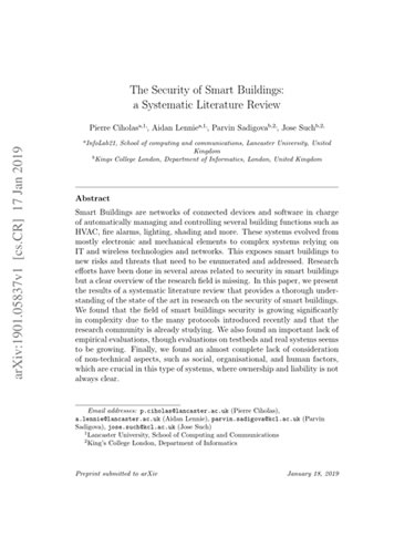 The Security of Smart Buildings- a Systematic Literature Review