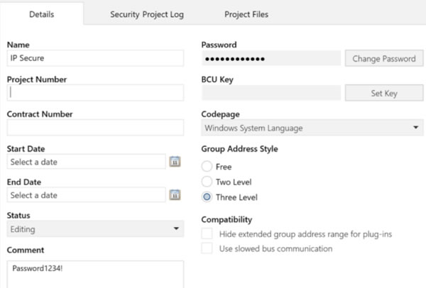 ETS Project settings with Project Password.