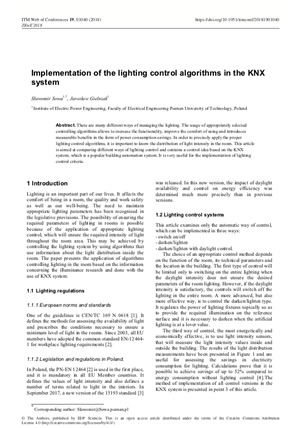 Implementation of the Lighting Control Algorithms in the KNX System Whitepaper