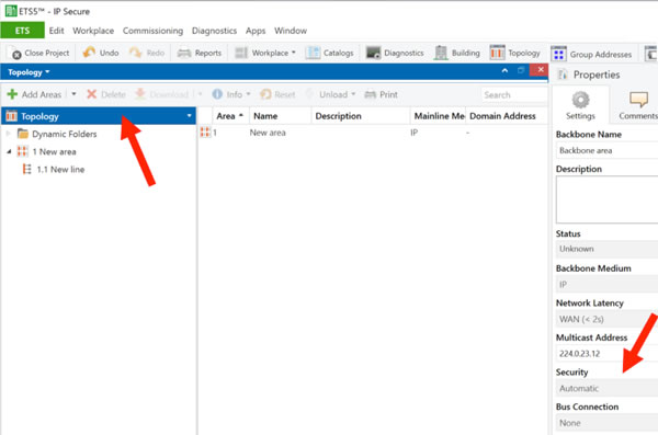 Enabling KNX IP Secure on the Backbone line.