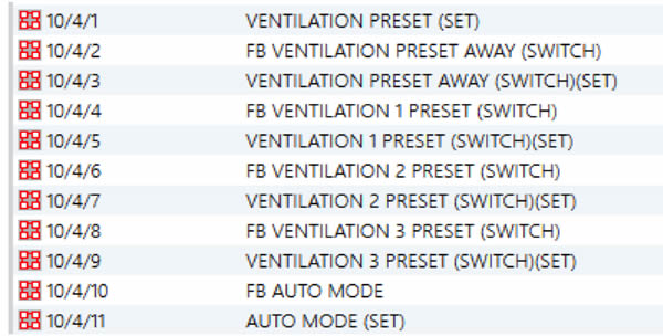 Group Objects as they appear listed on the device.