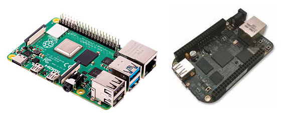 FIN Framework can run on a JVM on very small low-cost platforms such as the Raspberry Pi (left) or Beaglebone (right) platforms.