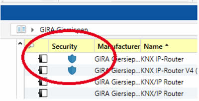 Indication in ETS of a device's KNX Secure status.